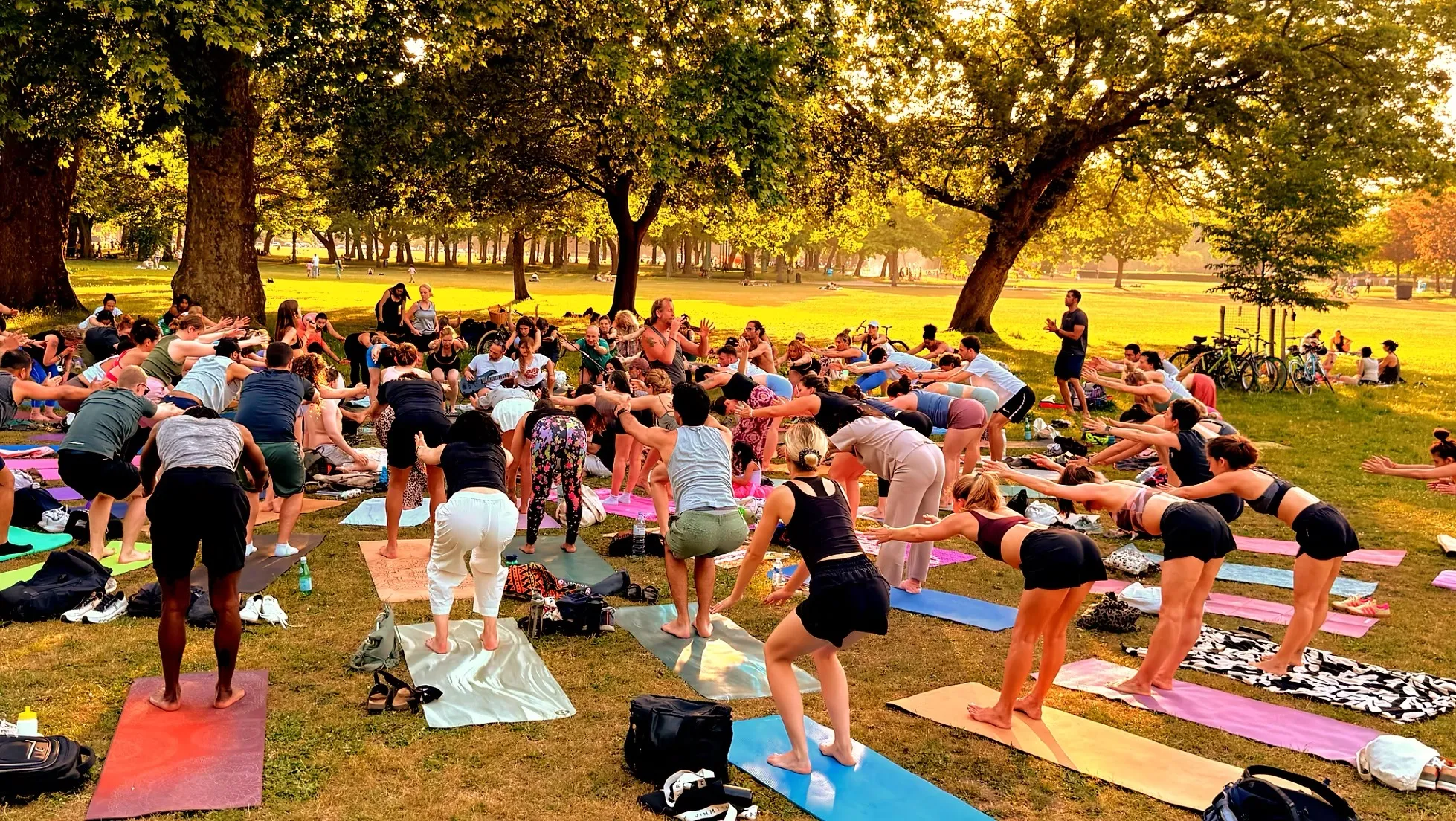 Playing music for community yoga in Victoria Park
